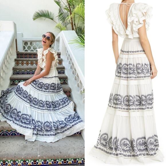 Ulla Johnson Marjorie Embroidered Tiered Ruffle Maxi Dress Gown White Size 2 NWT - Picture 1 of 15
